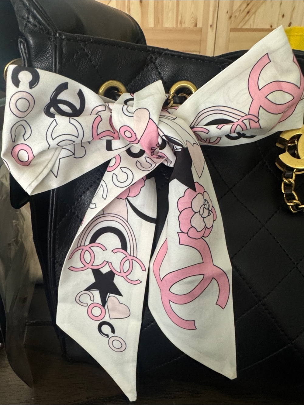 Silk Scarf Bow Tie - Pink  and White